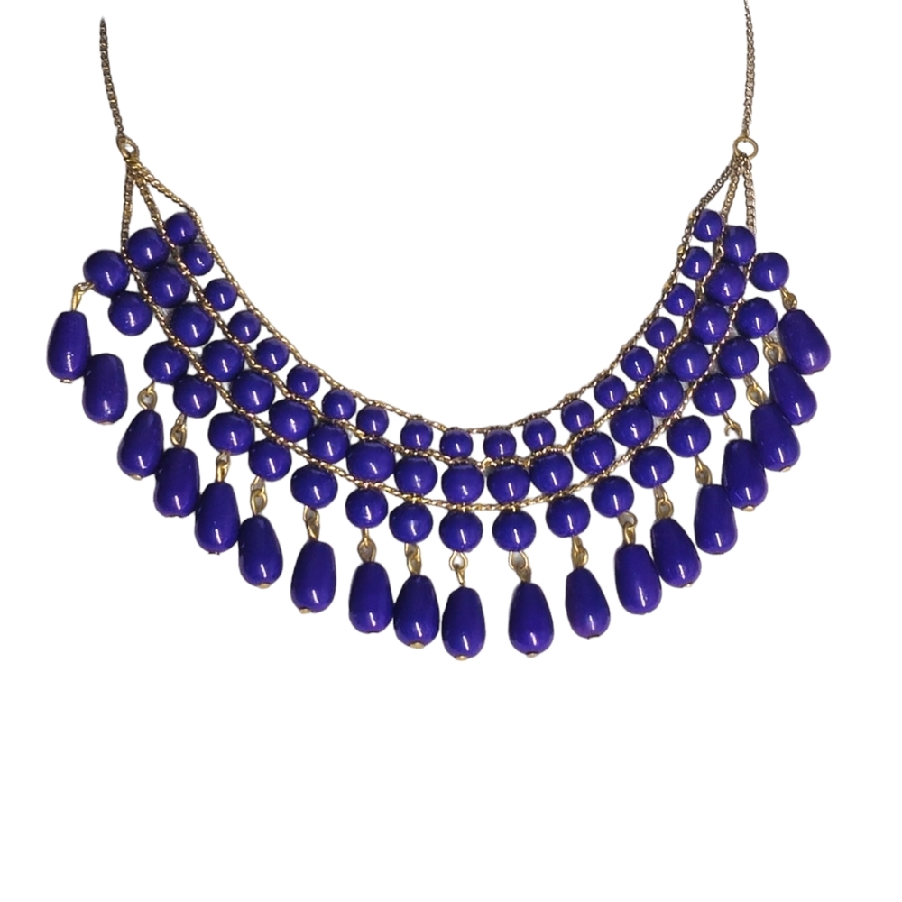 🔥Vintage Beaded Bib Necklace With Gold Tone Chain Purple Beads